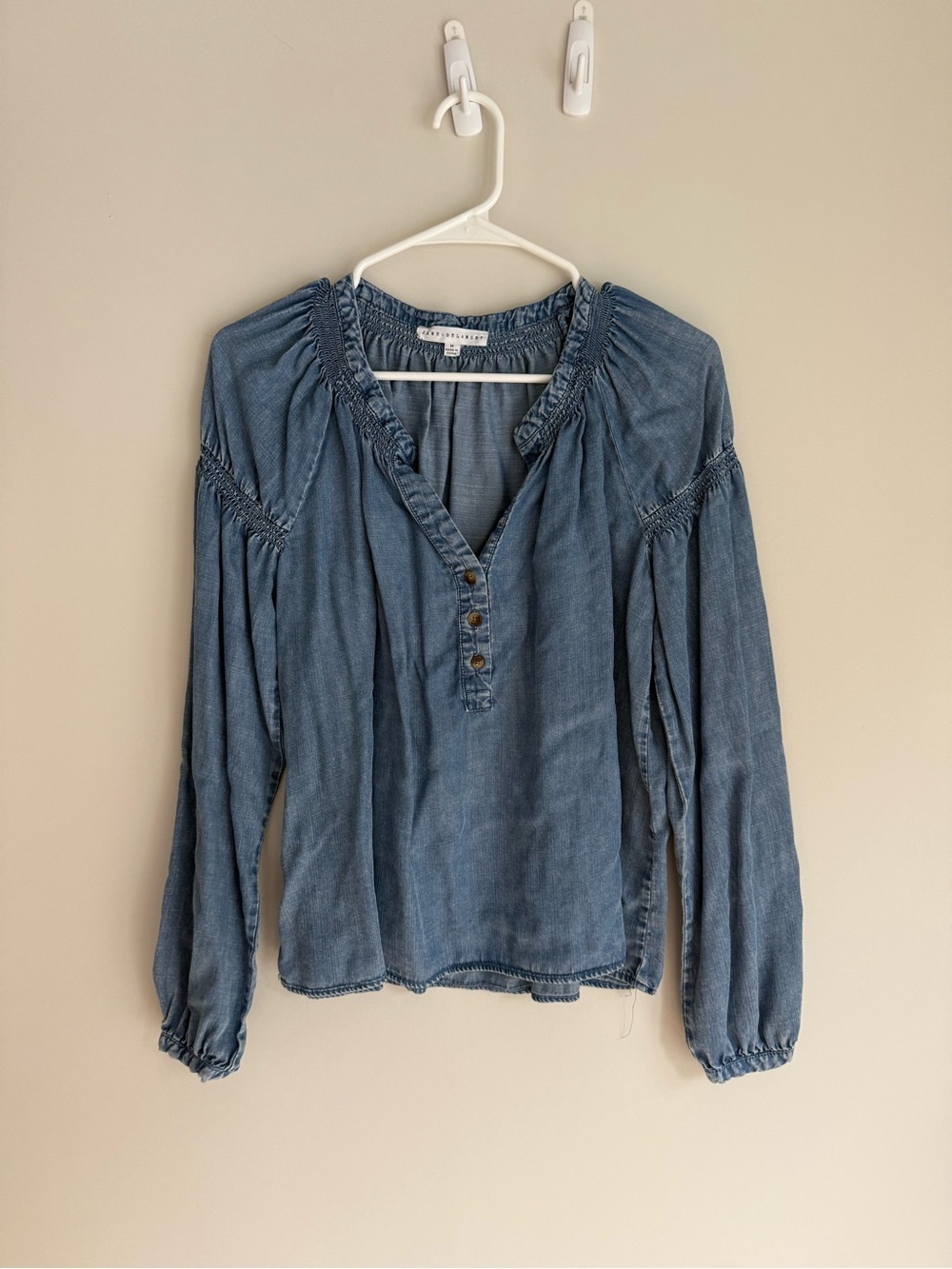 Jane and Delancey Blue Denim Henley Peasant Blouse